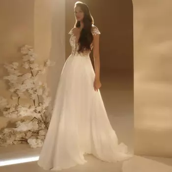 Женское свадебное платье It's yiiya, белое ТРАПЕЦИЕВИДНОЕ Тюлевое платье с V-образным вырезом, аппликацией и цветочным кружевом на широких бретельках на лето 2019