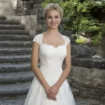 Женское свадебное платье, кружевное платье с рукавами-крылышками и круглым вырезом