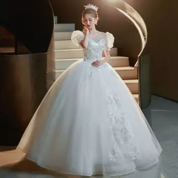 Женское свадебное платье, новинка 2023, бальное платье из фатина для африканских невест, свадебное платье принцессы в стиле бохо, свадебное платье с коротким рукавом