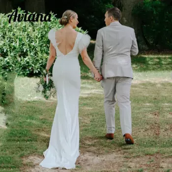 Женское свадебное платье-Русалка с V-образным вырезом и перьями