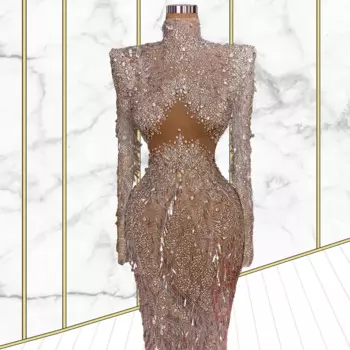 Женское свадебное платье с бусинами, роскошное платье с длинным рукавом