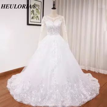 Женское свадебное платье с длинным рукавом и круглым вырезом