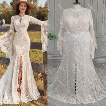 Женское свадебное платье с длинными рукавами «летучая мышь»