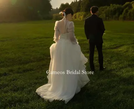 Женское свадебное платье с круглым вырезом, длинным рукавом