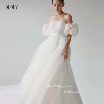 Женское свадебное платье с пышными короткими рукавами, без бретелек