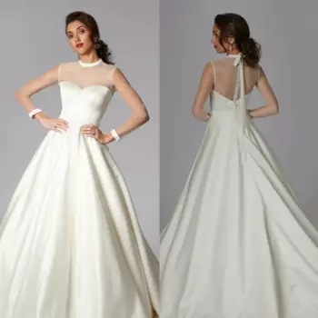 Женское свадебное платье с завязкой сзади, ТРАПЕЦИЕВИДНОЕ ПЛАТЬЕ с высокой горловиной, свадебное платье со шлейфом, женское платье по индивидуальному заказу