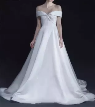 Женское свадебное платье со шлейфом, Элегантное Атласное ТРАПЕЦИЕВИДНОЕ ПЛАТЬЕ во французском стиле с открытыми плечами