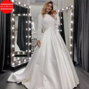 Женское свадебное платье со шлейфом, ТРАПЕЦИЕВИДНОЕ ПЛАТЬЕ С Длинными Рукавами, модель 2022
