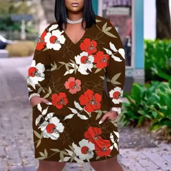 Женское свободное платье-футболка с V-образным вырезом и коротким рукавом