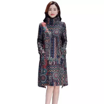 Женское свободное платье-водолазка с принтом, размеры до 4XL