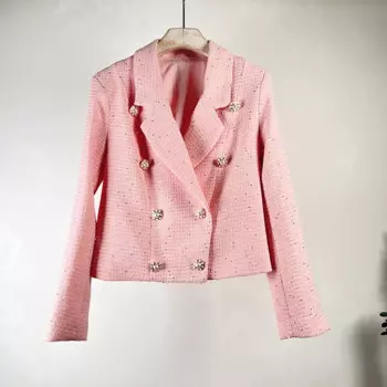 Женское тонкое пальто во французском стиле для социалитов, Осень-зима 2024, новый двубортный жакет с лацканами, элегантный офисный женский костюм, Топ