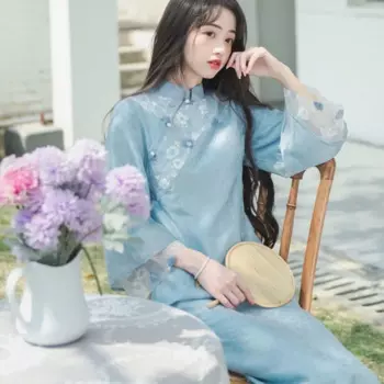 Женское традиционное китайское длинное чонсам, элегантный боковой вырез, улучшенный танцевальный костюм принцессы ханьфу, классический костюм