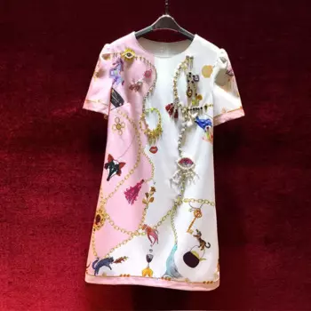 Женское ТРАПЕЦИЕВИДНОЕ ПЛАТЬЕ с круглым вырезом и коротким рукавом