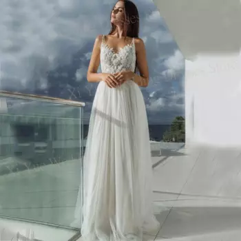 Женское ТРАПЕЦИЕВИДНОЕ свадебное платье It's yiiya, белое фатиновое платье на бретельках с открытой спиной на лето 2019