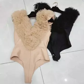 Женское трикотажное боди с V-образным вырезом, без рукавов