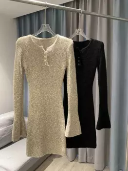 Женское трикотажное платье из шерсти, 2 цвета