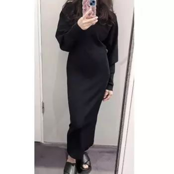 Женское трикотажное платье-миди с круглым вырезом и рукавом летучая мышь