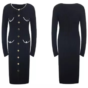 Женское трикотажное платье с круглым вырезом и длинным рукавом