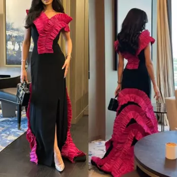 Женское трикотажное платье с рюшами, длинное платье с открытыми плечами, коктейльное платье в стиле ретро