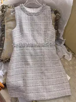 Женское твидовое платье без рукавов, осень 2024