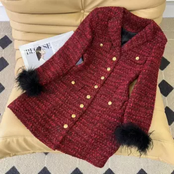 Женское твидовое платье с перьями, роскошное весеннее платье с длинным рукавом, 2024