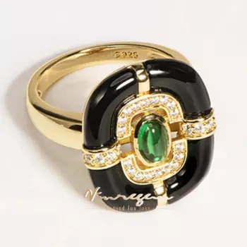 Женское Винтажное кольцо из серебра 925 пробы, с изумрудом