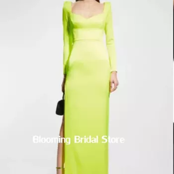 Женское вечернее атласное платье с вырезом лодочкой и длинным рукавом