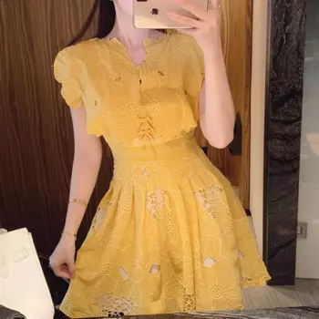 Женское вечернее кружевное платье без рукавов, элегантное однотонное желтое платье в стиле бохо с вышивкой и высокой талией, роскошное платье, 2022
