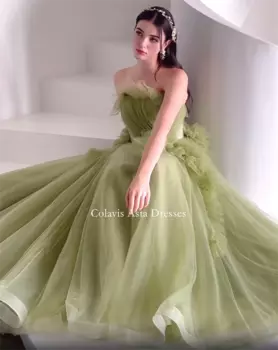 Женское вечернее платье без бретелек, из тюля