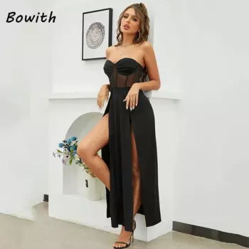 Женское вечернее платье без рукавов, с разрезом