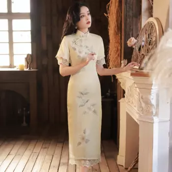 Женское вечернее платье-Ципао в стиле ретро, с рукавами-крылышками