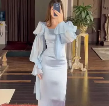 Женское вечернее платье до щиколотки, синее платье с квадратным вырезом и длинными рукавами, платье для выпускного вечера, официальное платье в Саудовской Аравии, Новое поступление