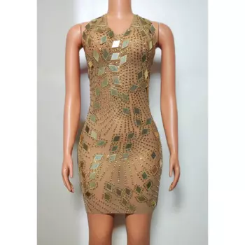 Женское вечернее платье Golden Gogo, яркое короткое платье без рукавов, костюм для сцены певицы, праздничный костюм для ночного клуба