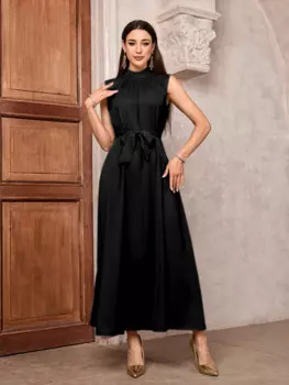 Женское вечернее платье-макси без рукавов с поясом