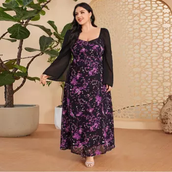 Женское вечернее платье, модное мусульманское платье 2024, новое модное платье с разрезом и длинным рукавом, Повседневное платье с принтом в стиле пэчворк