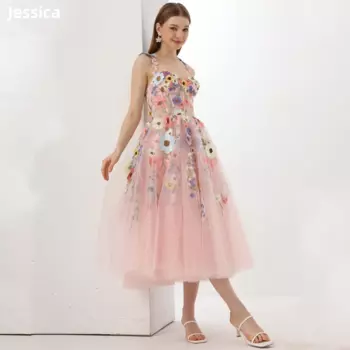 Женское вечернее платье, розовое платье с цветочной вышивкой, в стиле принцессы