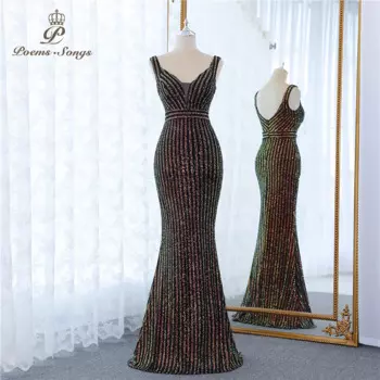 Женское вечернее платье-русалка, белое платье с коротким рукавом, расшитое бисером