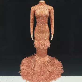 Женское вечернее платье-русалка, длинное платье с оранжевыми перьями