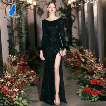 Женское вечернее платье-Русалка с блестками и перьями