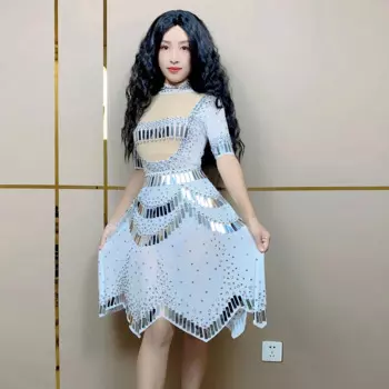 Женское вечернее платье с блестками, белое платье с коротким рукавом, модель XS6958