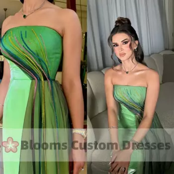 Женское вечернее платье с бусинами, без бретелек