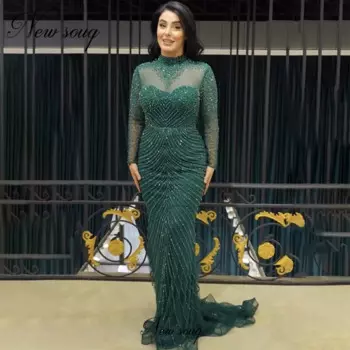 Женское вечернее платье с длинным рукавом, зеленое масло