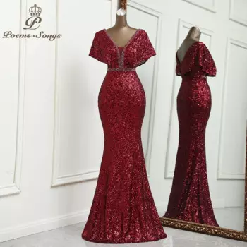 Женское вечернее платье с глубоким V-образным вырезом