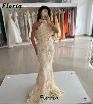 Женское вечернее платье с искусственными перьями, Элегантное свадебное платье без рукавов с кристаллами, 2024