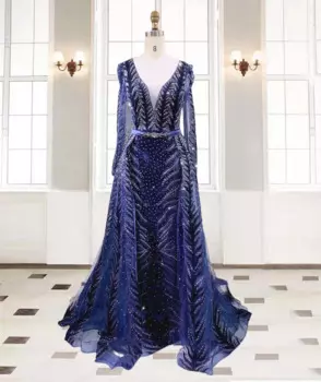 Женское вечернее платье с юбкой-годе, зеленое платье с длинным рукавом и V-образным вырезом, украшенное кристаллами, роскошное платье с бусинами, 2022