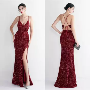 Женское вечернее платье с юбкой-годе, с блестками