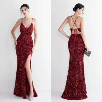 Женское вечернее платье с юбкой-годе, с блестками