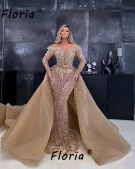 Женское вечернее платье с жемчугом и юбкой-годе