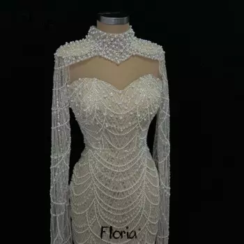 Женское вечернее платье с жемчугом и юбкой-годе