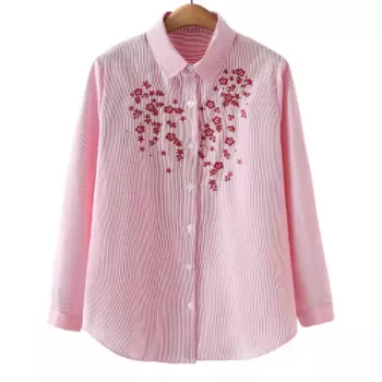 Женское весеннее платье большого размера, новинка 2024, Модная тонкая рубашка в полоску с вышивкой и рукавом-йозой